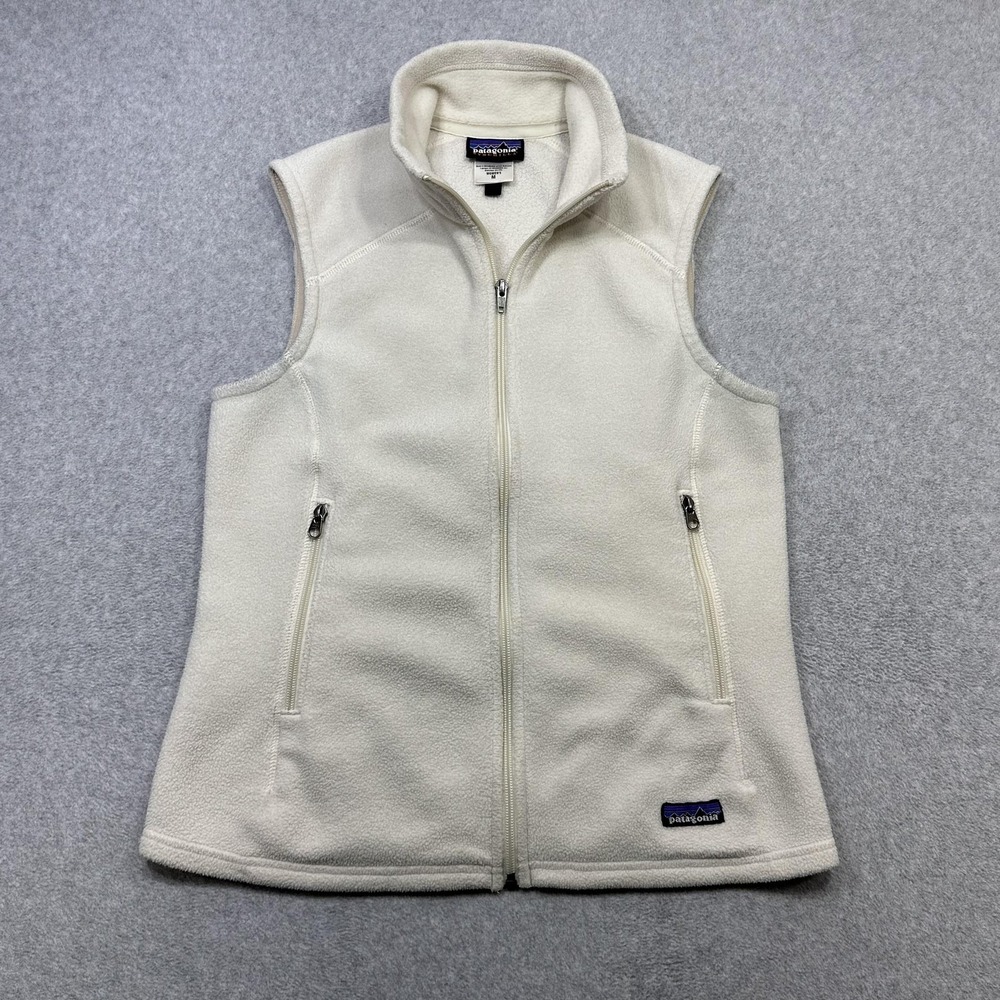 Patagonia Synchilla Fleece Vest Womens Medium Off White Zip Pockets 25165 F0